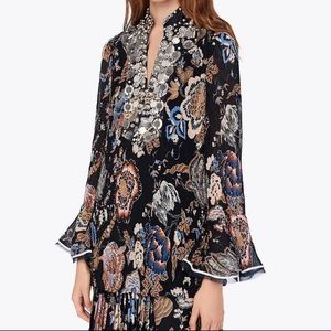 Tory Burch Dominique Tunic Blouse Top Midnight Happy Times Black Floral Bead 4